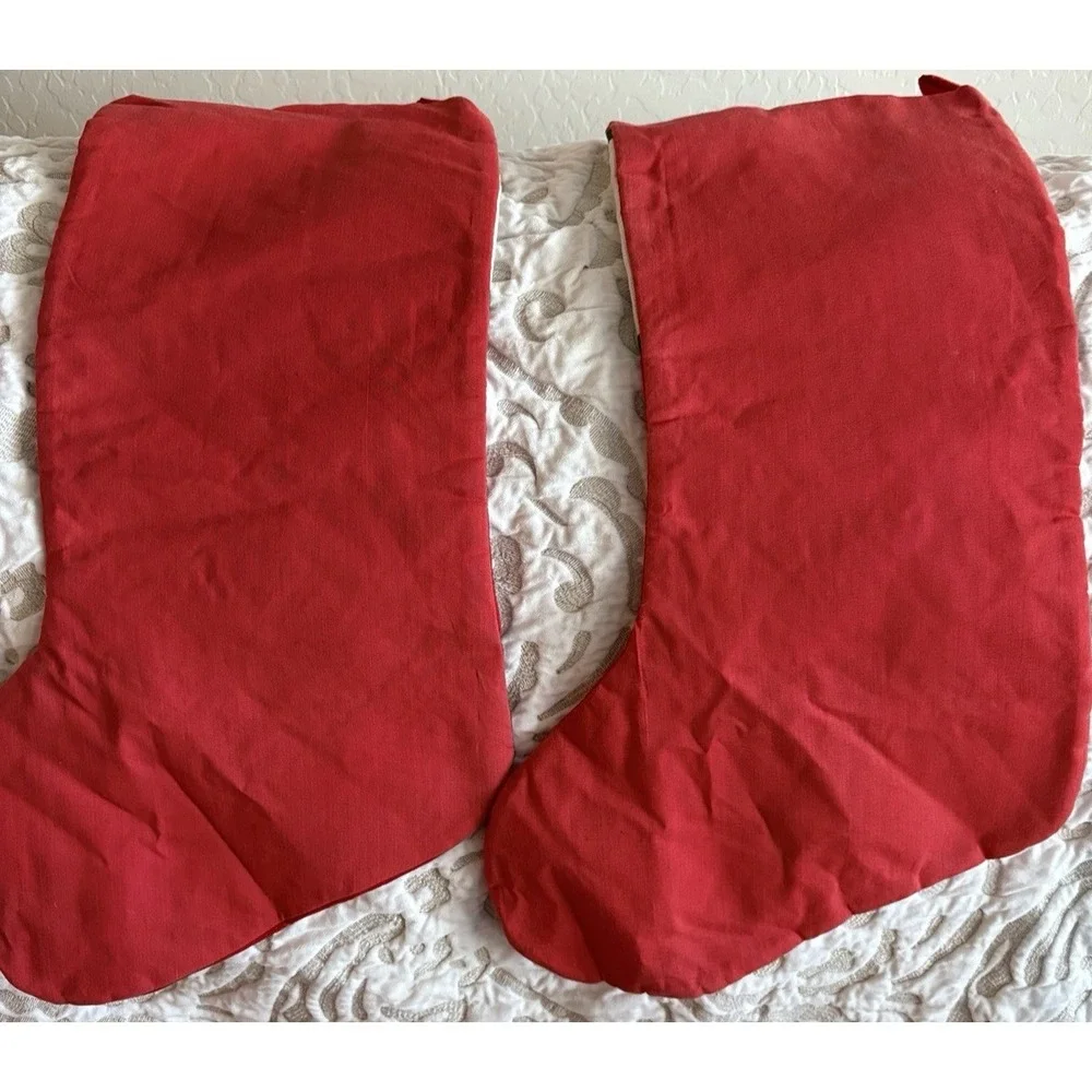 Set Of 2  VTG   hand made Needlework‎ Christmas Stockings bears and soldiers